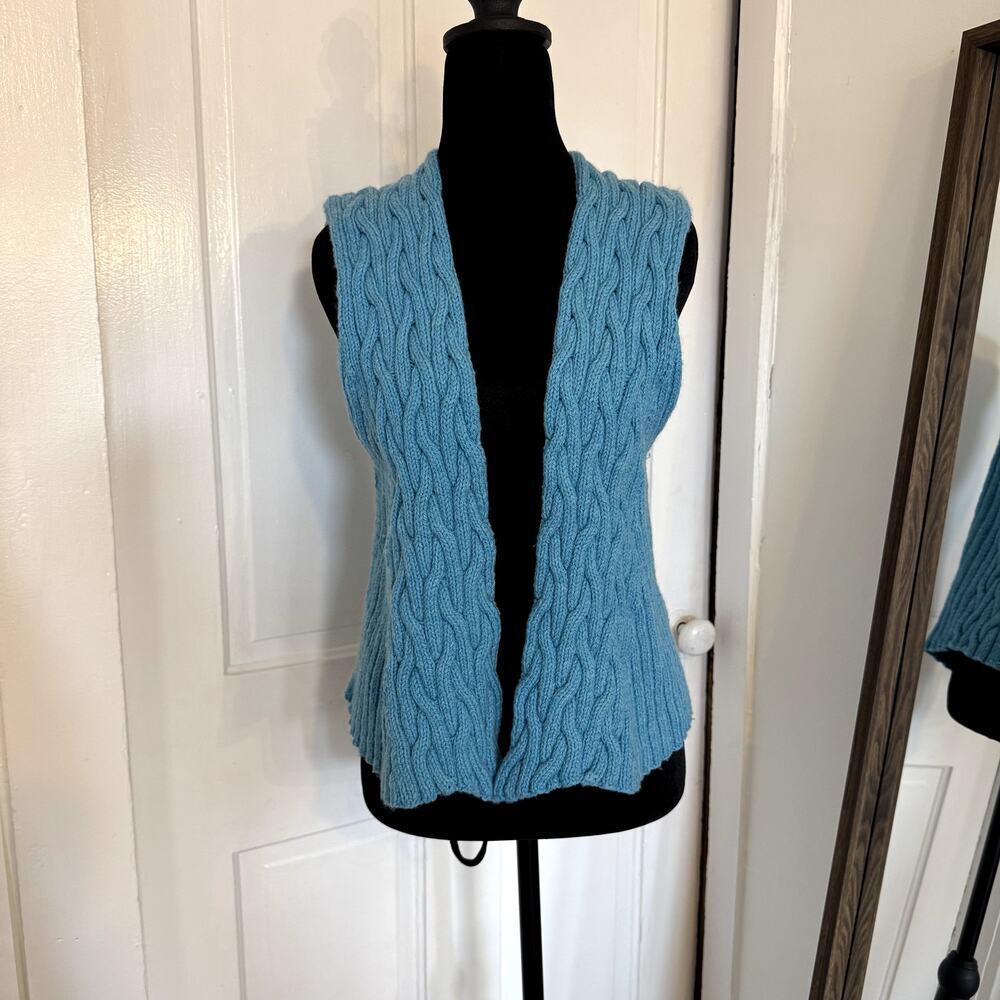 Hand Knit Blue Open Faced Vest Cable Knit Women's Size Small Medium Large - Picture 4 of 4
